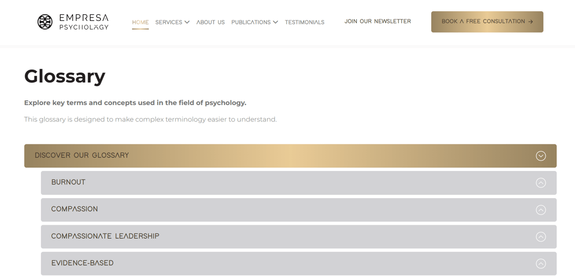website glossary screen grab